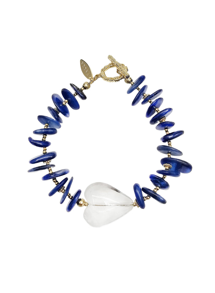 Blue Kyanite With Heart White Quartz Bracelet QB013