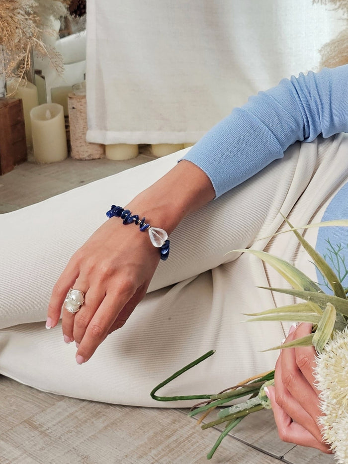 Blue Kyanite With Heart White Quartz Bracelet QB013