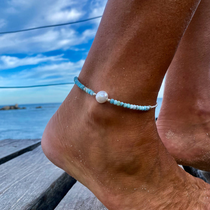 keshi pearl larimar anklet
