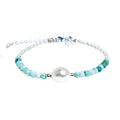 “Keshi pearl and larimar bracelet inspired by tropical blue lagoons designed in Broome Western Australia”