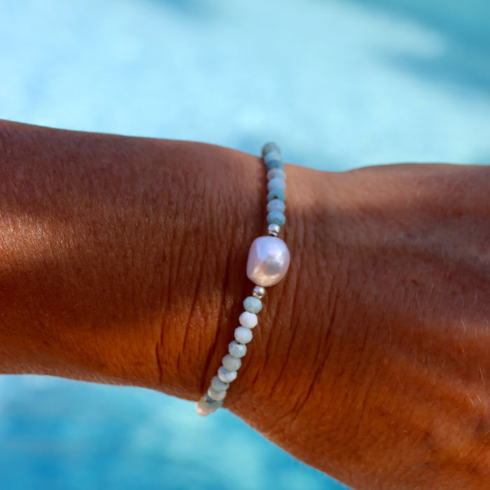 blue lagoon keshi pearl larimar bracelet