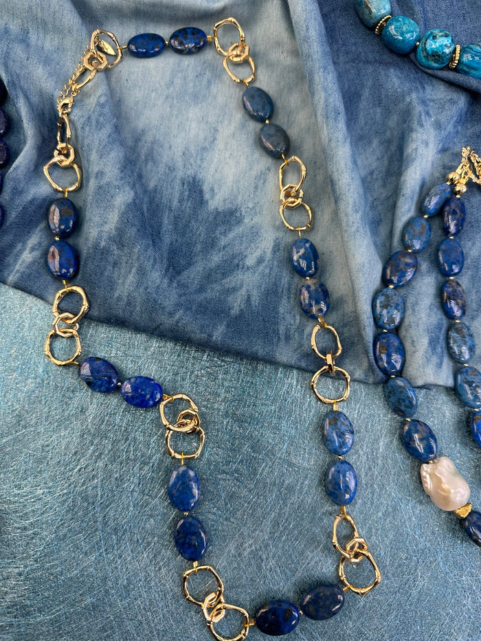 Blue Agate Chain Trendy Necklace KN017 - FARRA