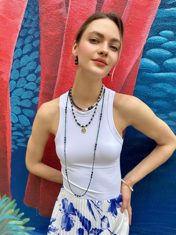 Blue Lapis with Coin Pendant Necklace LN035 - FARRA