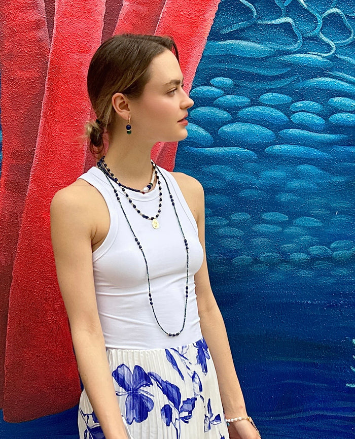 Blue Lapis with Coin Pendant Necklace LN035 - FARRA