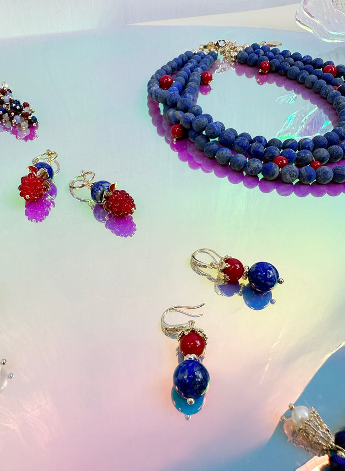 Blue Lapis with Red Rasberry Clip-on Earrings JE018 - FARRA