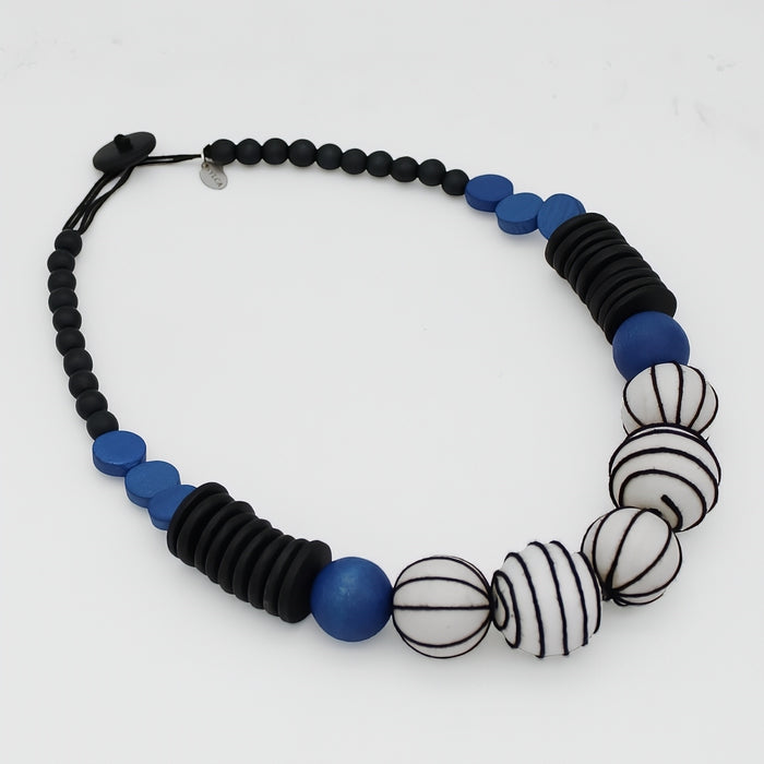 Blue Maris Threaded Ball Statement Necklace - Sylca Designs - Chunky Jewelry