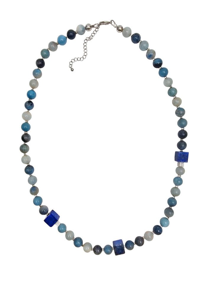 Blue Montebrasite With Tube Lapis Men's Necklace MEN28