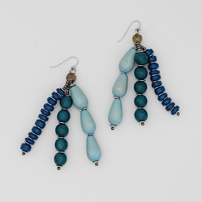 Blue Multi Strand Simone Earrings - Sylca Designs - Chunky Jewelry
