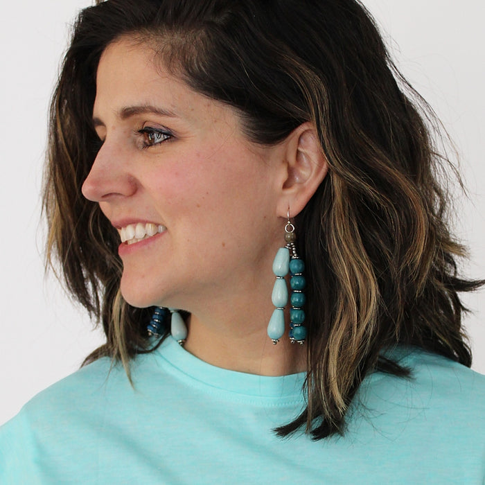 Blue Multi Strand Simone Earrings - Sylca Designs - Chunky Jewelry