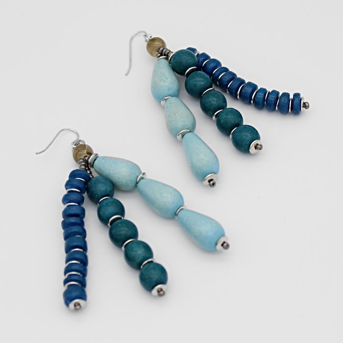 Blue Multi Strand Simone Earrings - Sylca Designs - Chunky Jewelry