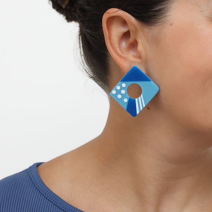 Blue Playful Post Earrings - Sylca Designs - Chunky Jewelry