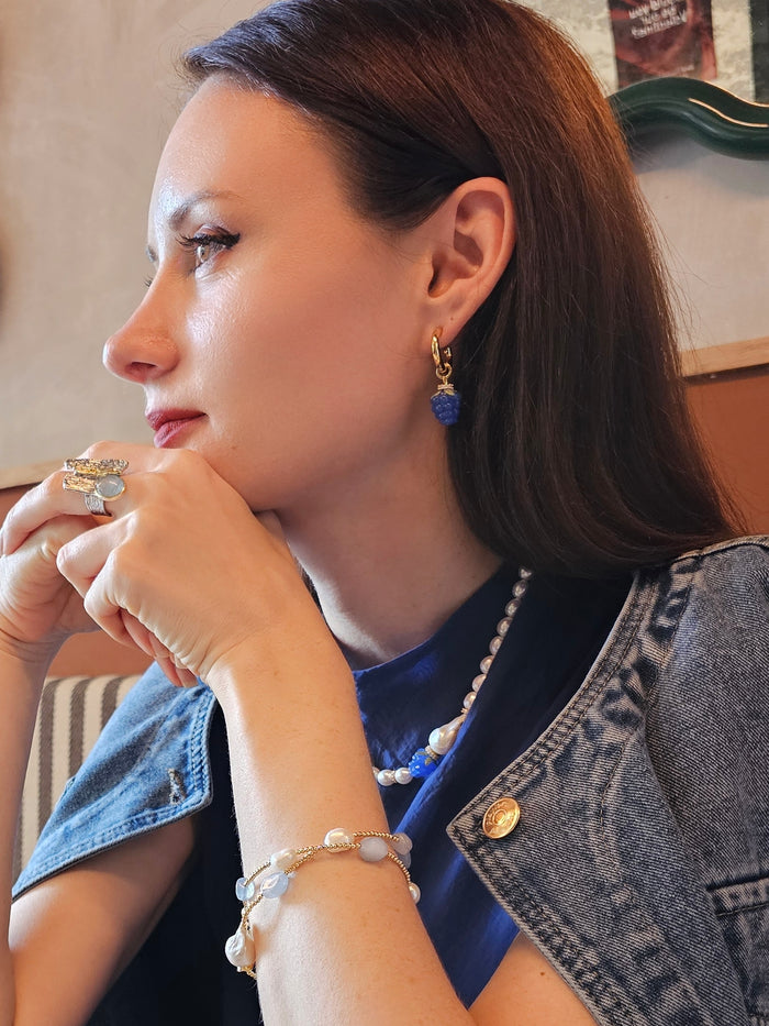Blue Raspberry Dangle Hoop Fun Earrings PE023
