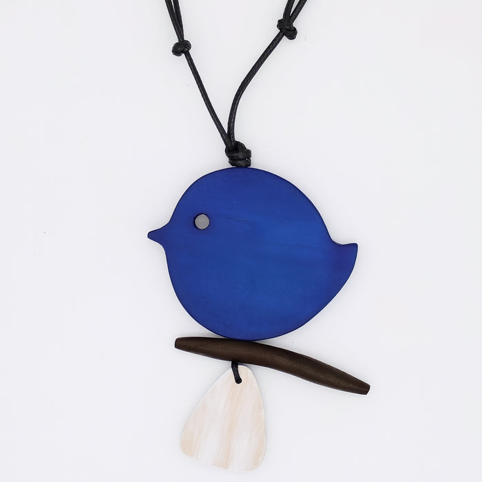 Blue Robin On A Branch Necklace