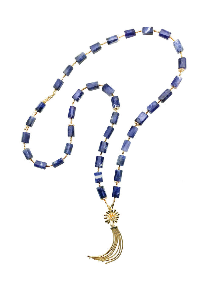 Blue Sodalite With Flower Tassel Pendant  Y-Necklace CN029 - FARRA