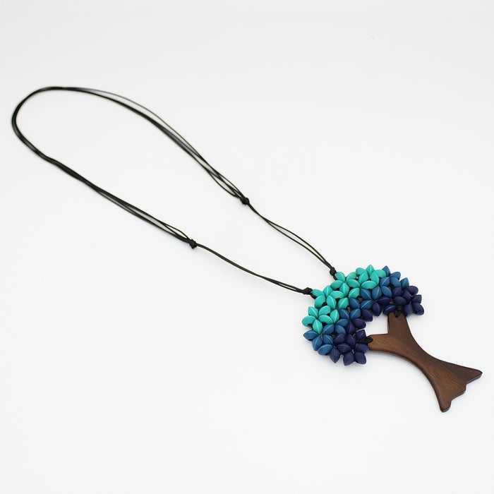 Blue Sycamore Tree  Statement Pendant - Sylca Designs - Chunky Jewelry