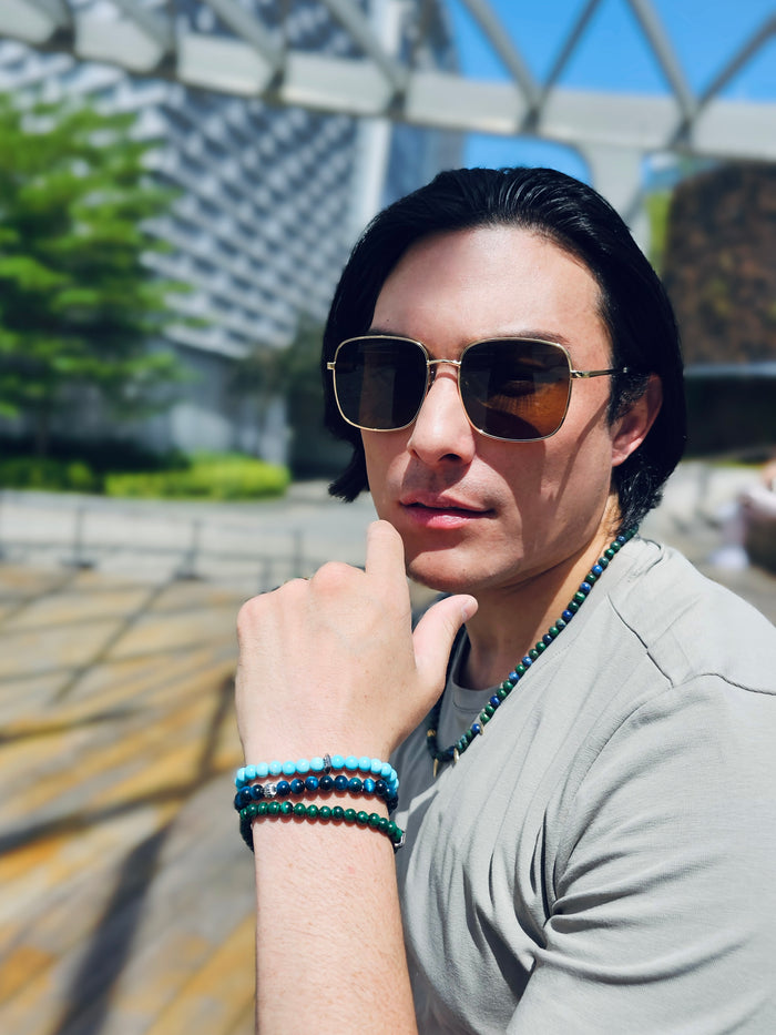 Blue Tiger-eye Stone Flexible Men's Bracelet MEB18