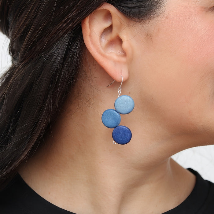 Blue Triple Stacked Earring - Sylca Designs - Chunky Jewelry