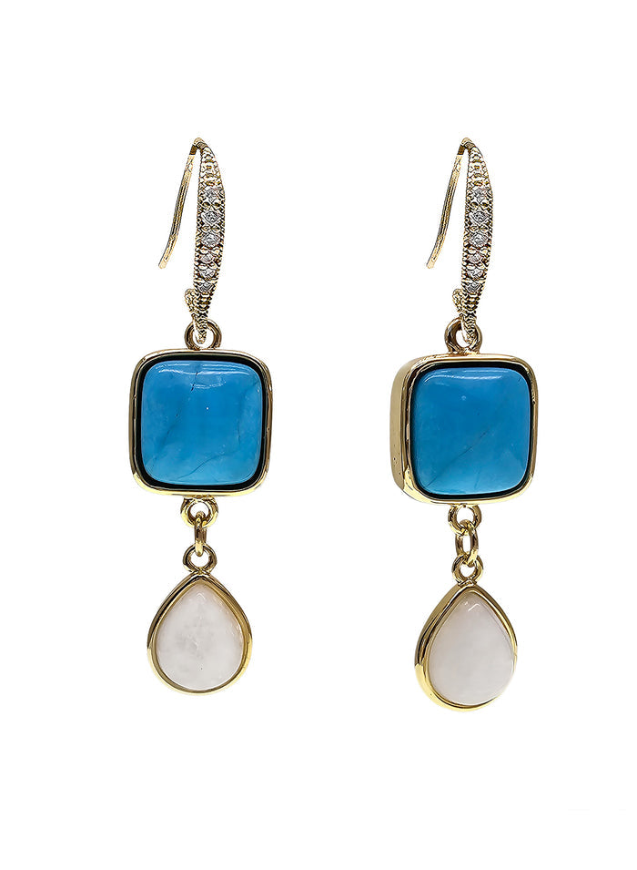 Blue Turquoise With Teardrop Moonstone Dangle Comfortable Earrings PE015