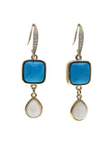 Blue Turquoise With Teardrop Moonstone Dangle Comfortable Earrings PE015