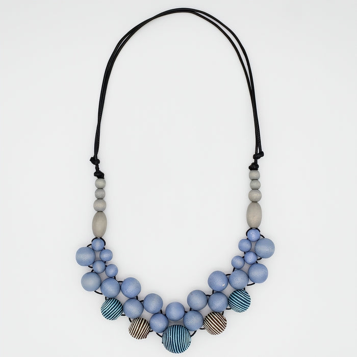Blue Wood Bead Audrey Necklace - Sylca Designs - Chunky Jewelry