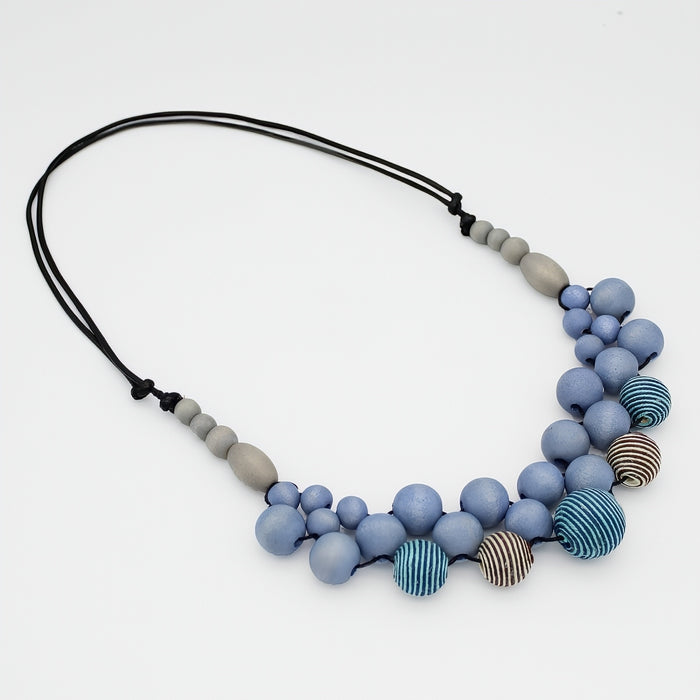 Blue Wood Bead Audrey Necklace - Sylca Designs - Chunky Jewelry