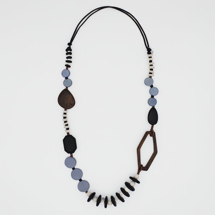 Blue Wood Bead Gabby Necklace - Sylca Designs - Chunky Jewelry