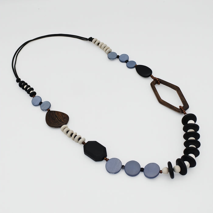 Blue Wood Bead Gabby Necklace - Sylca Designs - Chunky Jewelry