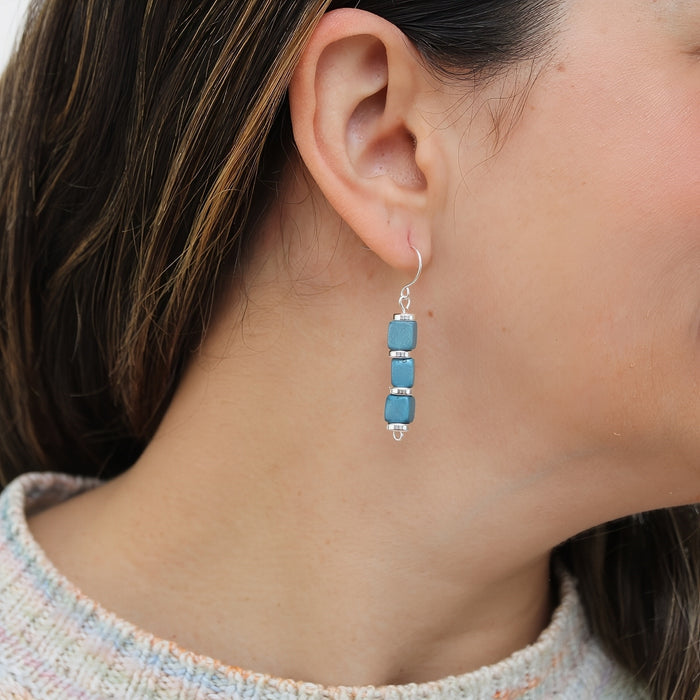 Blue Zuba Cube Earring - Sylca Designs - Chunky Jewelry