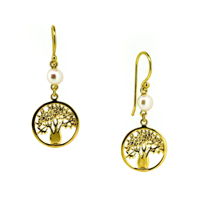 “Gold vermeil boab tree circle earrings with freshwater pearls designed in Broome Western Australia”