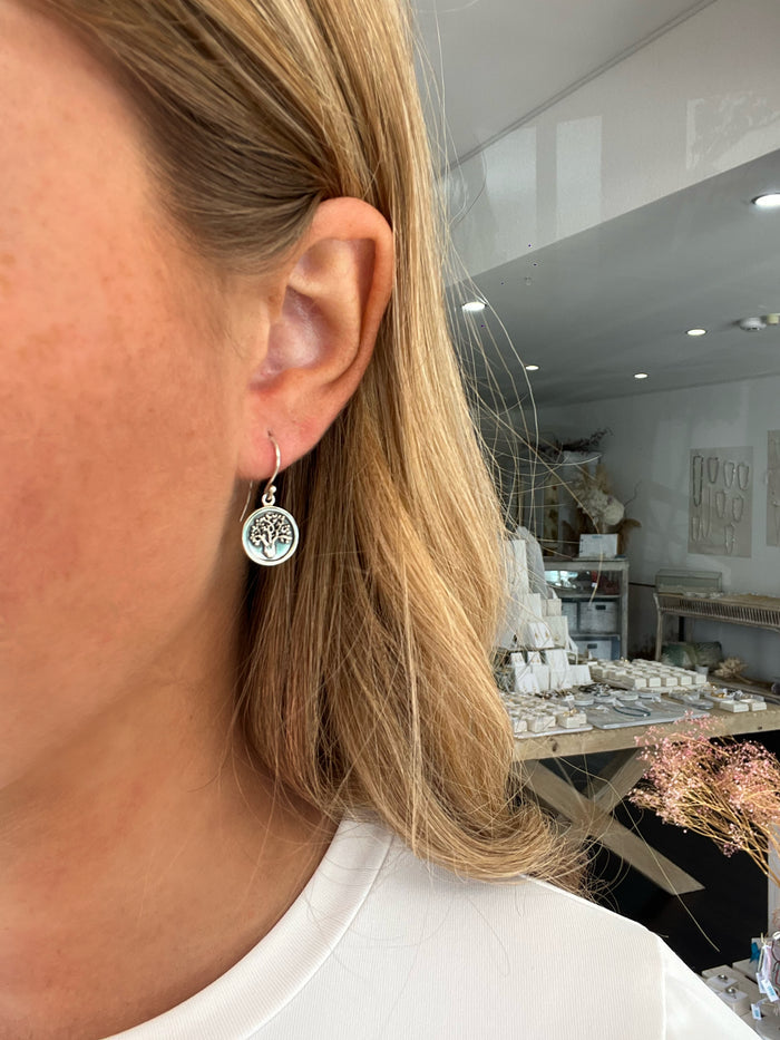 Boab Tree oxide hook earrings in 925 sterling silver with raised tree detail designed in Broome Western Australia