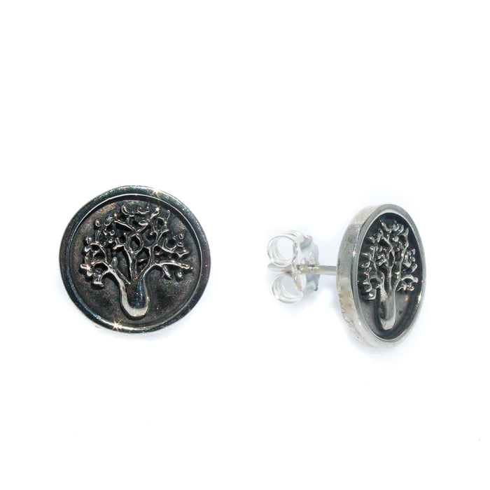 Boab Tree oxide stud earrings in 925 sterling silver with raised tree detail designed in Broome Western Australia