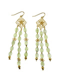 Bohemian Flower Frame with Prehnite Beaded Tassel Earrings LE033 - FARRA