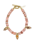 Bohemian Pink Shell With Gemstone Charms Bracelet RB010