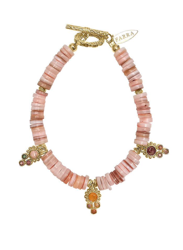 Bohemian Pink Shell With Gemstone Charms Bracelet RB010