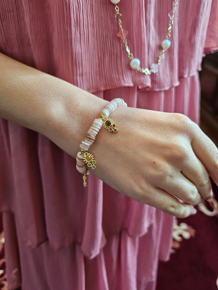 Bohemian Pink Shell With Gemstone Charms Bracelet RB010