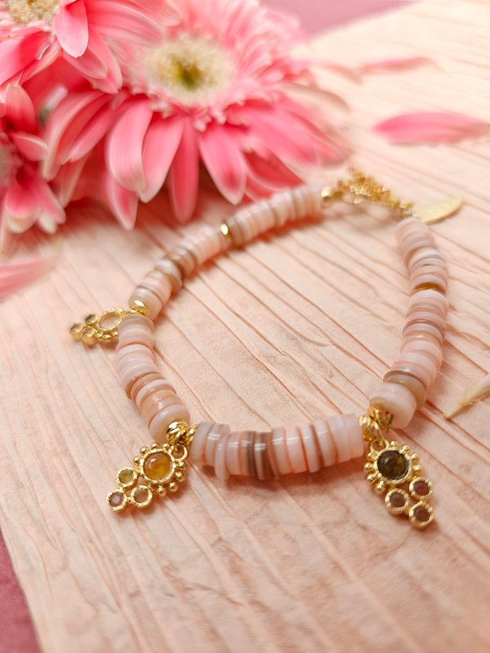 Bohemian Pink Shell With Gemstone Charms Bracelet RB010