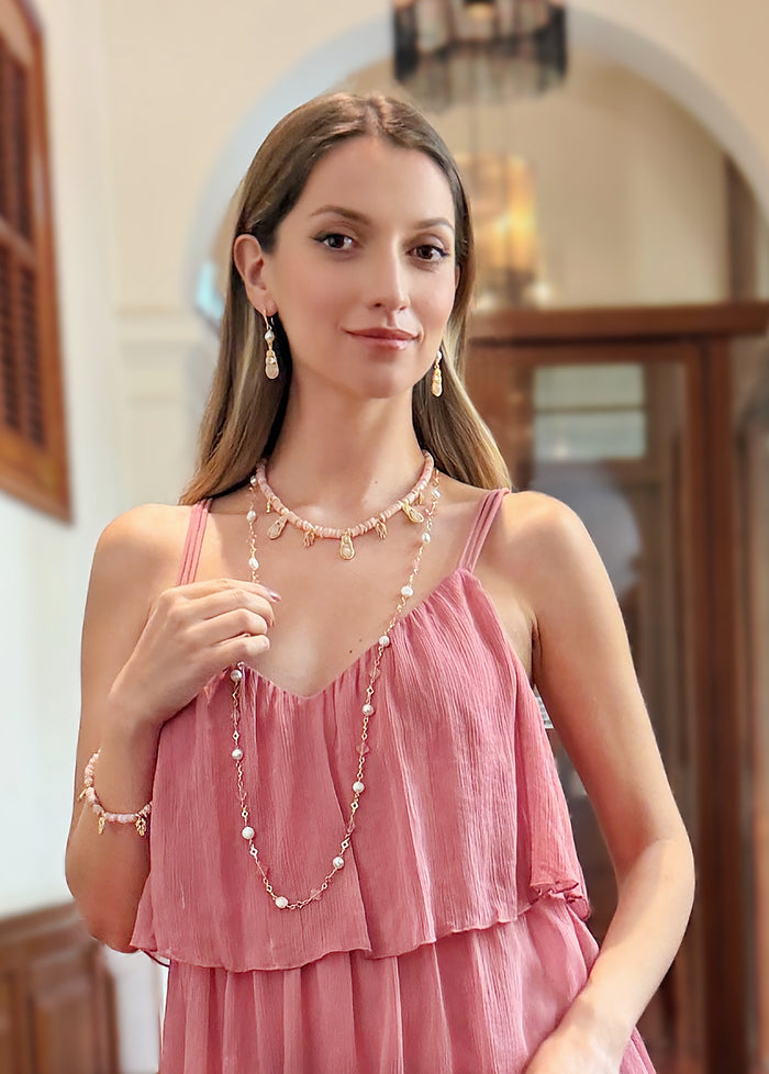 Bohemian Pink Shell With Rose Quartz Pendant Necklace RN014