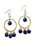 Bohemian Style Lapis with Freshwater Pearls Dangle Earrings KE010 - FARRA