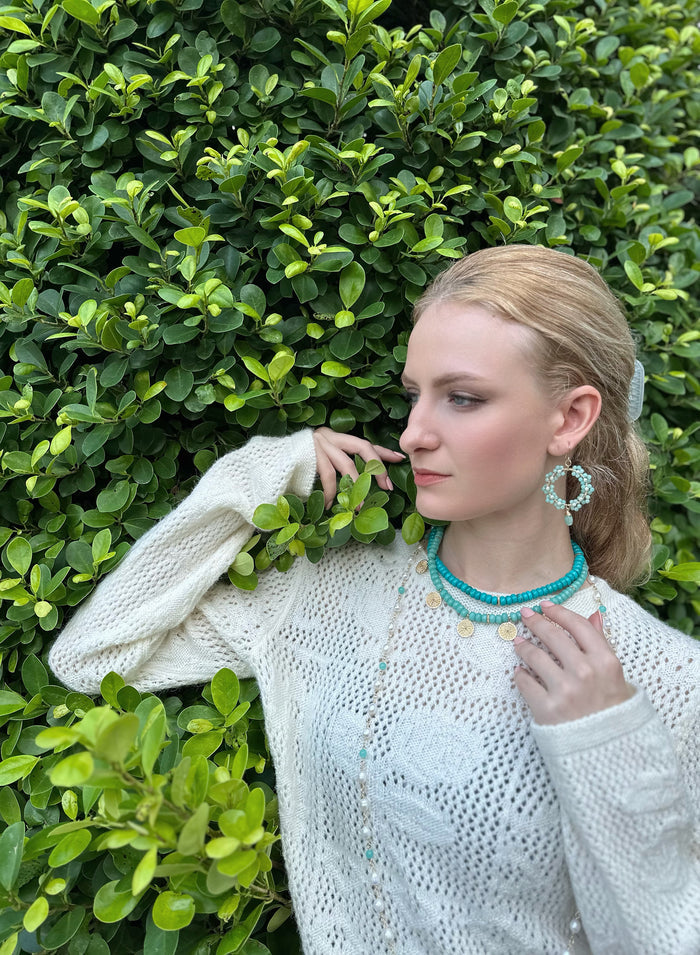 Bohemian Turquoise & Amazonite Double Strands Short Necklace KN013 - FARRA