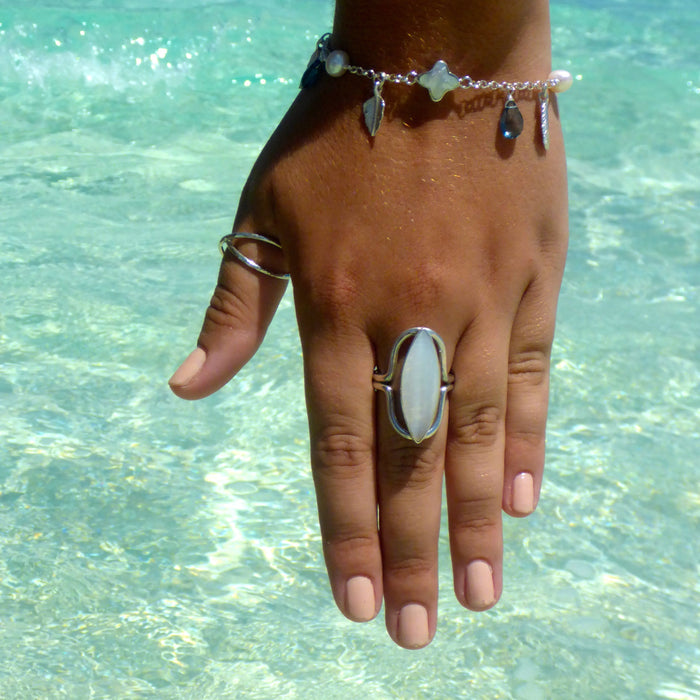 chunky boho beach mother of pearl ring in silver