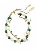 Boho Chic Malachite With Shell Leaves Layered Bracelet SB015