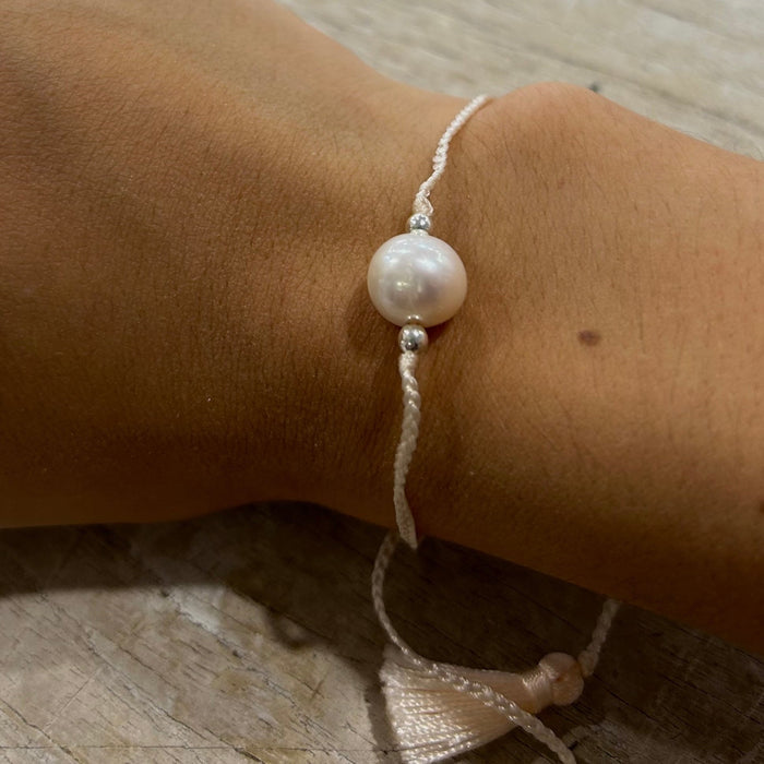 Boho Pearl Cream Tassel Bracelet | Freshwater Pearl Boho Bracelet
