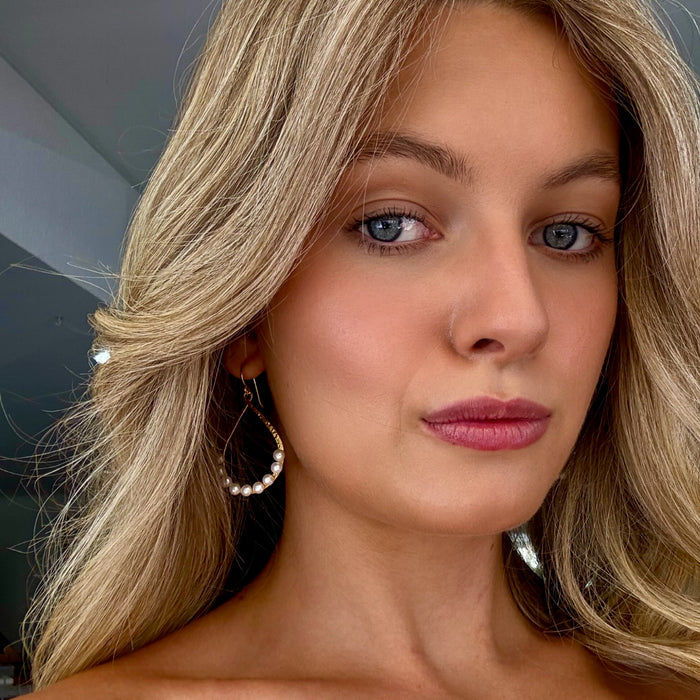Boho Pearl Loop Earrings Gold | Gold Vermeil Pearl Earrings Australia