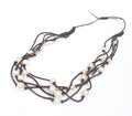 Boho Pearl Necklace with genuine freshwater pearls on brown braided cord
