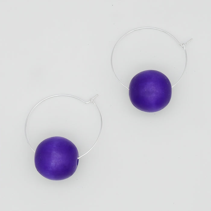 Bright Purple Ball Hoop Dangle Earring - Sylca Designs - Chunky Jewelry