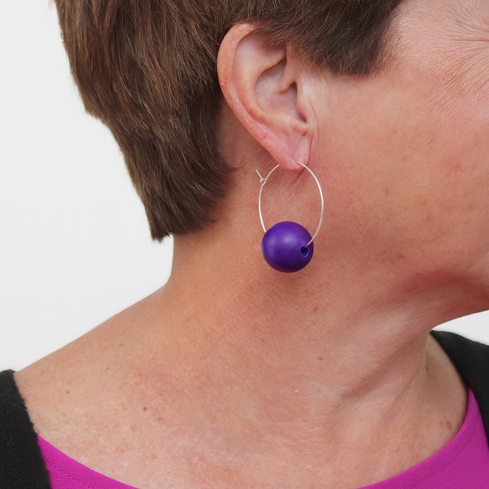 Bright Purple Ball Hoop Dangle Earring - Sylca Designs - Chunky Jewelry