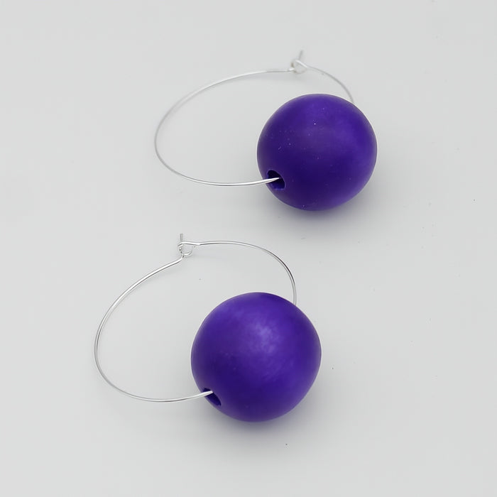 Bright Purple Ball Hoop Dangle Earring - Sylca Designs - Chunky Jewelry