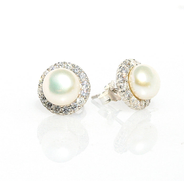 broome night star pearl stud earrings sterling silver halo design freshwater pearl sparkling detail coastal jewellery Australia