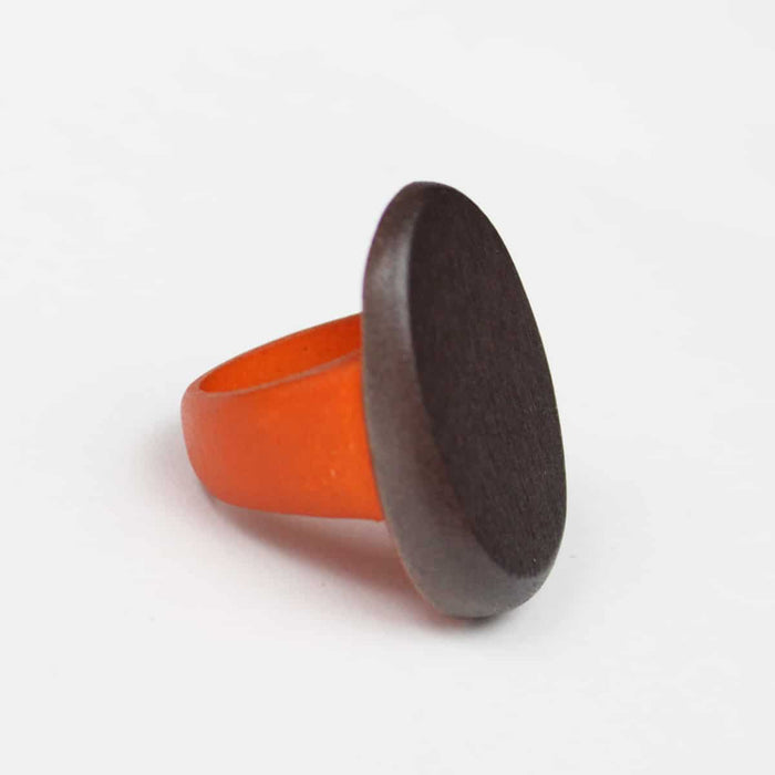 Brown and Orange Wood Statement Ring - Sylca Designs - Chunky Jewelry