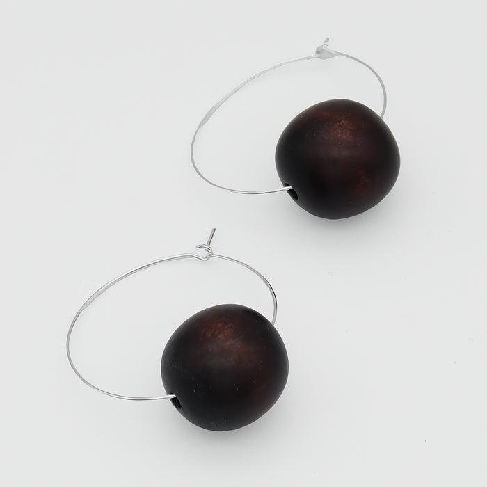Brown Ball Hoop Dangle Earring - Sylca Designs - Chunky Jewelry